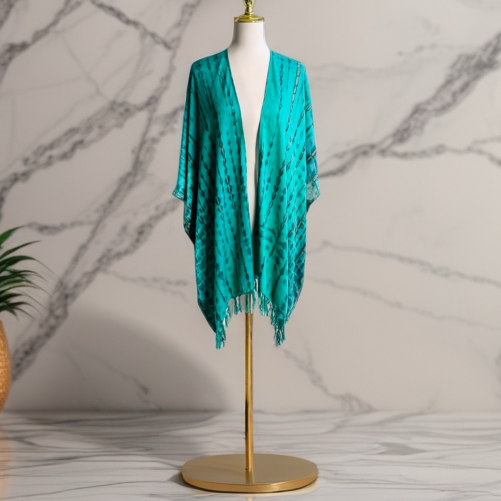 0144 / Tie Dye Green Brown Cardigan Outer, Oversized Top